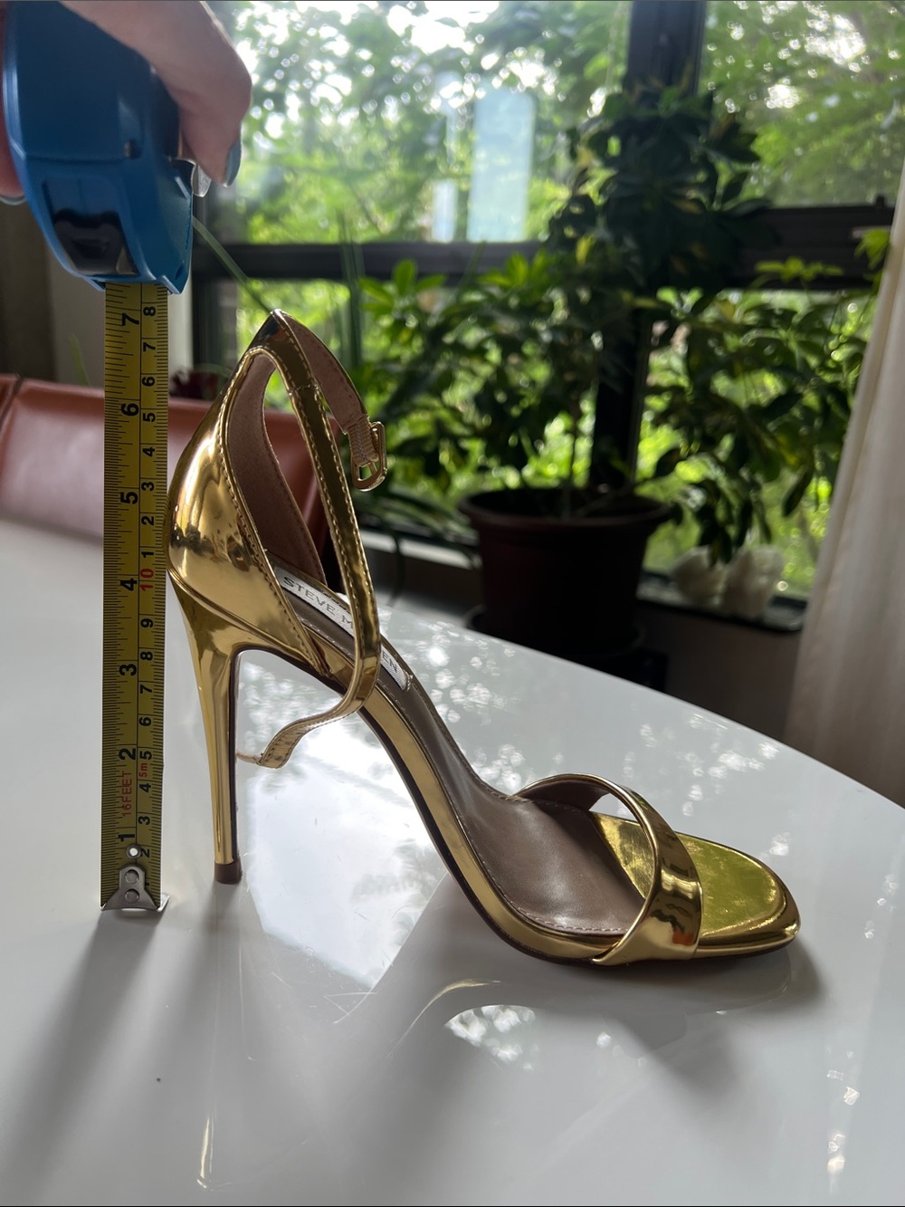Steve Madden Gold Metallic Strappy Ankle-Heel Sandals - Picture 4 of 5